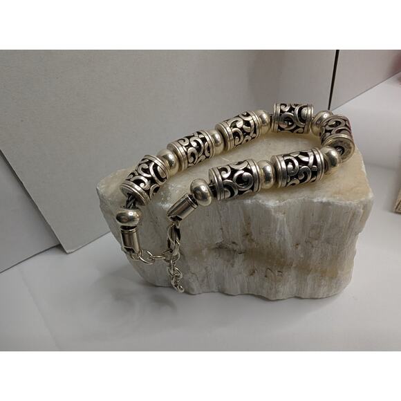 Brighton Scrollwork Silver Tone Barrel Bracelet 8 Inch Adjustable - Picture 5 of 7